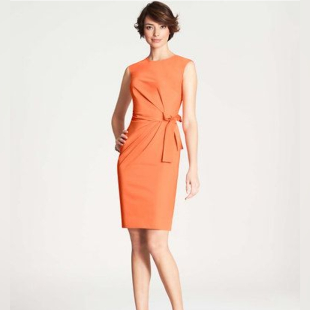 ✨ Lovely! ANN TAYLOR Orange Sleeveless Cotton Miracle Dress Wrap Waist Sz 6